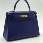 HERMES сумка Kelly кожа Эпсом 28 см синяя фурнитура золото