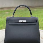HERMES сумка Kelly кожа Эпсом 32 см черная фурнитура серебро