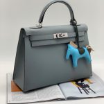 HERMES сумка Kelly кожа Эпсом 32 см голубая фурнитура серебро