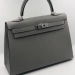 HERMES сумка Kelly кожа Эпсом 32 см серая фурнитура серебро