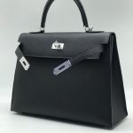 HERMES сумка Kelly кожа Эпсом 35 см черная фурнитура серебро