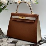 HERMES сумка Kelly кожа Того 28 см коричнево-белая фурнитура золото