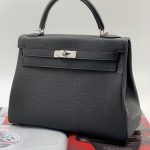 HERMES сумка Kelly кожа Того 32 см черная фурнитура серебро