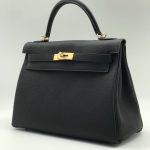 HERMES сумка Kelly кожа Того 32 см черная фурнитура золото