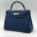 HERMES сумка Kelly кожа Того 32 см синяя фурнитура серебро