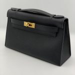 HERMES сумка Kelly Pochette кожа Эпсом 22 см черная фурнитура золото