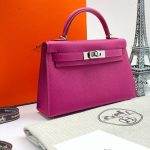 HERMES сумка кожа эпсом Kelly 20 см розовая фурнитура серебро
