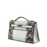 HERMES сумка MINI KELLY 19 см гималаи кожа крокодила серебро