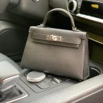 HERMES сумка Mini Kelly кожа Эпсом 19 см черная ручная фурнитура серебро