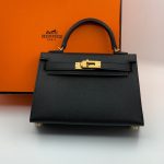 HERMES сумка Mini Kelly кожа Эпсом 19 см черная ручная фурнитура золото