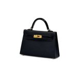 HERMES сумка Mini Kelly кожа Эпсом 19 см с крокодилом черная золото