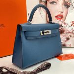 HERMES сумка Mini Kelly кожа Эпсом 19 см серо-голубой фурнитура серебро