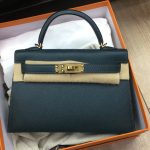 HERMES сумка Mini Kelly кожа Эпсом 19 см темно-зеленая ручная фурнитура золото