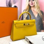 HERMES сумка Mini Kelly кожа Эпсом 19 см желтая фурнитура золото