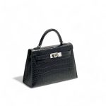 HERMES сумка Mini Kelly кожа крокодила 19 см черная фурнитура серебро