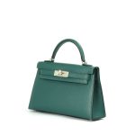 HERMES сумка Mini Kelly кожа Шевре 19 см зеленая серебро