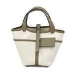 HERMES сумка Picotin карго 18 см молочный текстиль кожа этуп серебро