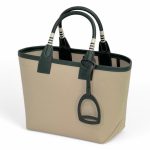 HERMES сумка шоппер текстиль бежевая ручки зеленая кожа