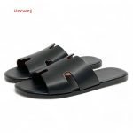 HERMES Тапочки черные гладкая кожа