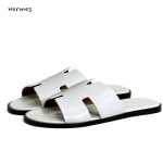 HERMES Тапочки из белой гладкой кожи белая стелька
