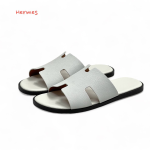 HERMES Тапочки из белой кожи эпсом белая стелька