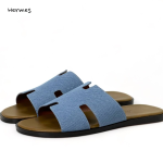 HERMES Тапочки из синей джинсы горчичная стелька