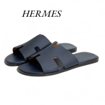 HERMES Тапочки синие кожа эпсом синяя стелька