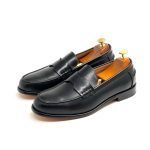 HERMES туфли черные с перемычкой из черной гладкой кожи на твердой кожаной подошве с каблуком