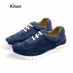 KITON кроссовки синие на белой подошве три ряда парных отверстий