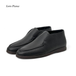 LORO лоферы кожа черные на меху на темной подошве