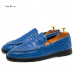 LORO лоферы крокодил голубые на черной подошве