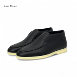 LORO лоферы высокие кожа черные на белой подошве на меху