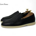 LORO PIANA лоферы низкие кожа черные с белой подошвой