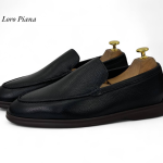 LORO PIANA лоферы низкие кожа черные с темной подошвой