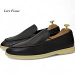 LORO PIANA лоферы низкие кожа кофейные с белой подошвой