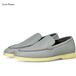 LORO PIANA лоферы низкие кожа серые с белой подошвой