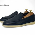 LORO PIANA лоферы низкие кожа темно-синие с белой подошвой
