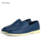 LORO PIANA лоферы низкие кожа ярко синие с белой подошвой