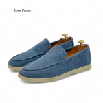 LORO PIANA лоферы низкие вельветовая ткань голубые с белой подошвой