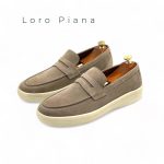 LORO PIANA лоферы низкие замша с белой высокой подошвой