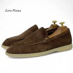 LORO PIANA лоферы низкие замша шоколадные с белой подошвой