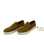 LORO PIANA лоферы низкие замша желто-коричневые с белой высокой подошвой