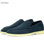 LORO PIANA лоферы темные серо-синие замша на белой подошве