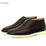 LORO PIANA лоферы высокие кожа коричневая на белой подошве