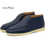 LORO PIANA лоферы высокие кожа синие на белой подошве
