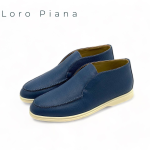 LORO PIANA лоферы высокие кожа светло-синие на белой подошве