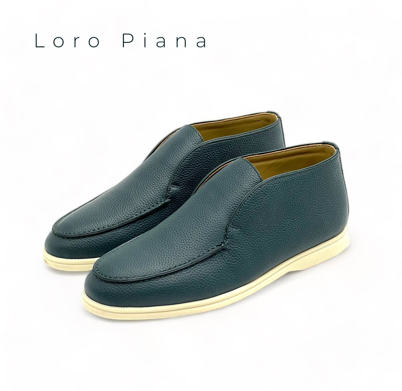 loro-piana-lofery-vysokie-kozha-zelenye-na-beloj-podoshve.png LORO PIANA лоферы высокие кожа зеленые на белой подошве — изображение 1