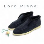 LORO PIANA лоферы высокие с мехом наружу на белой подошве темно-серая замша