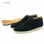 LORO PIANA лоферы высокие замша черные на белой подошве