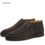 LORO PIANA лоферы высокие замша коричневые с темной подошвой